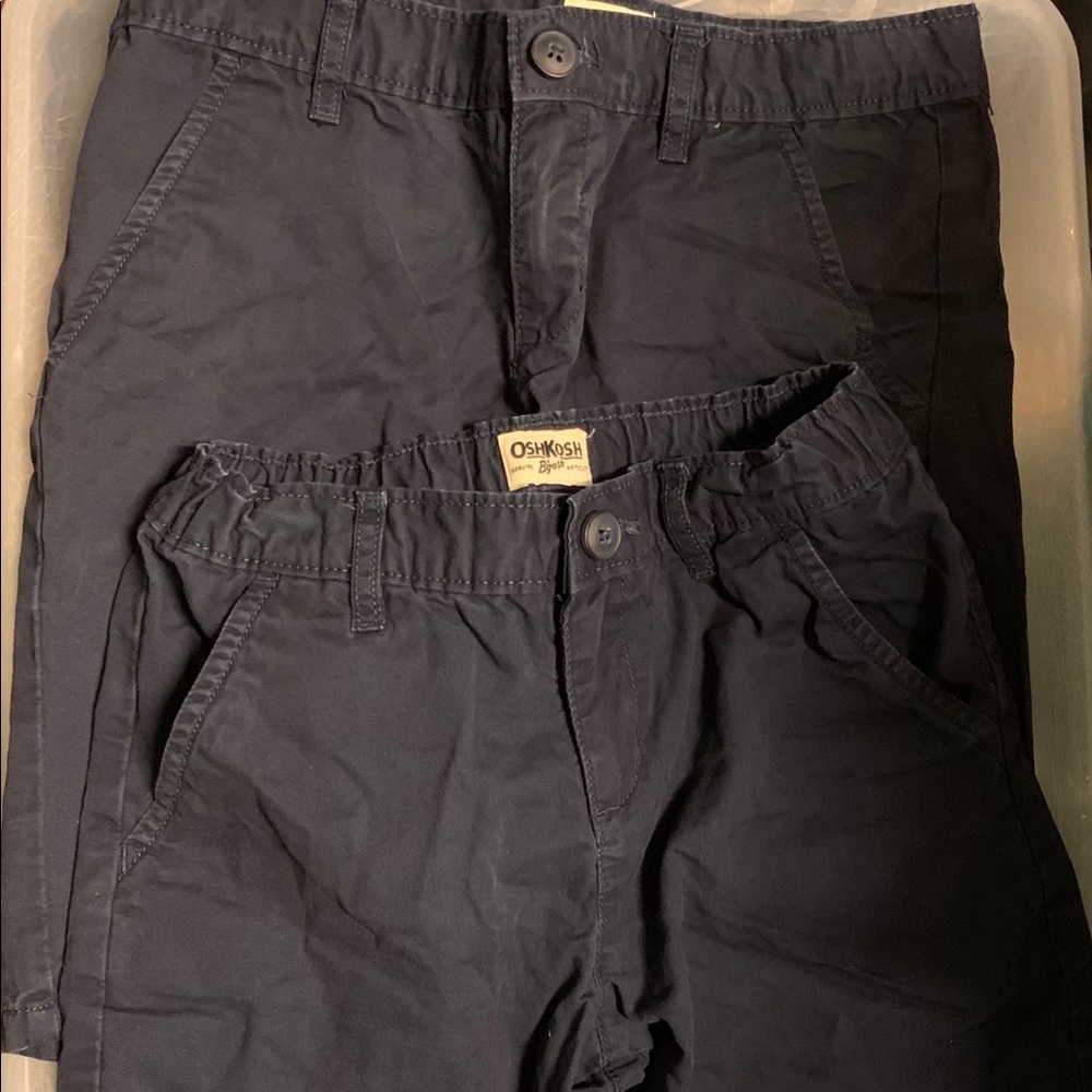 2 Pair Osh Kosh Poplin Khaki Shorts NAVY Sz 8
